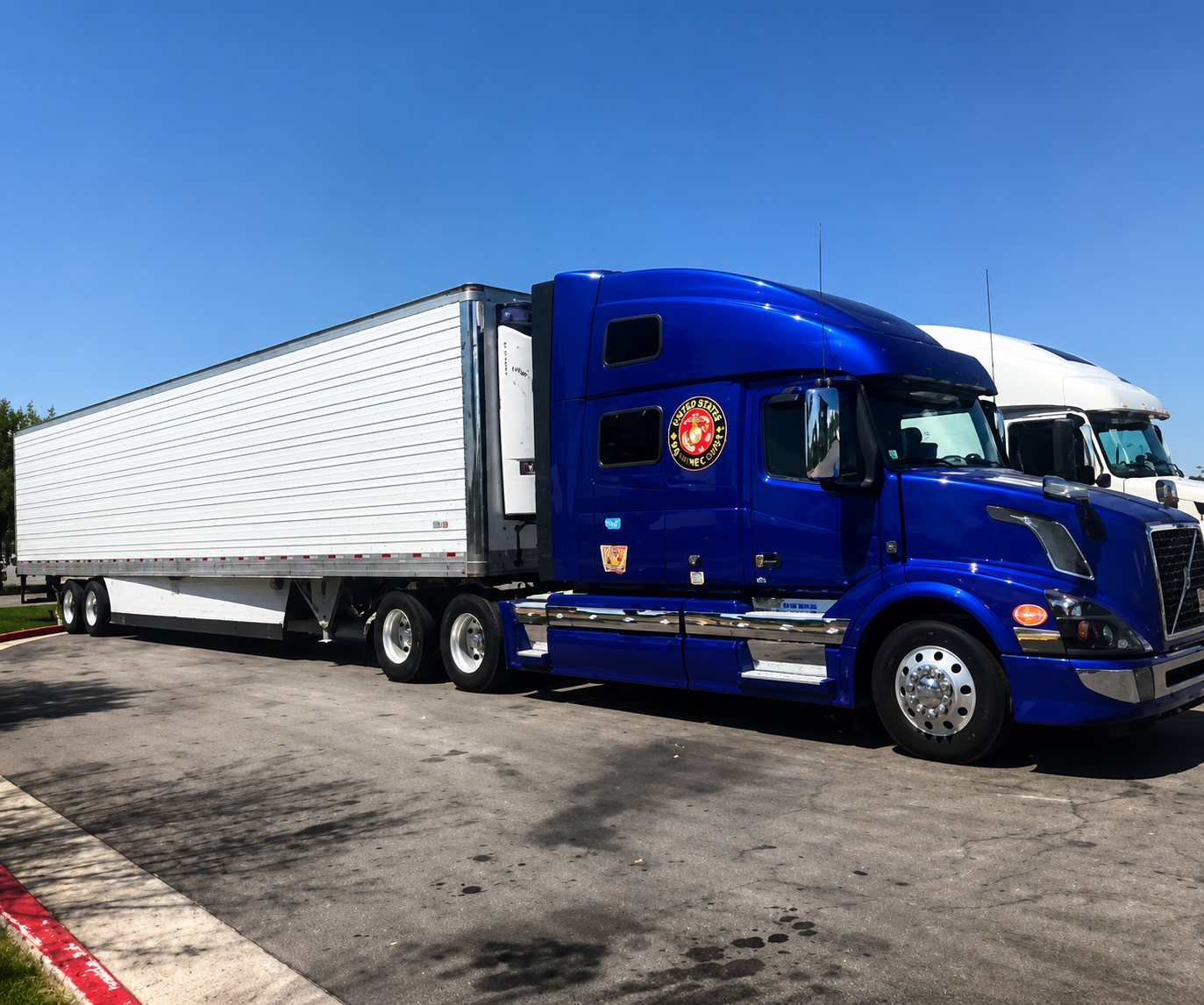 Freight truck on American highway at sunset